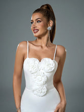 Fuaheng Strapless Bodycon Fishtail Dress With 3D Floral Decor, Waist Cinching, White Color Elegant Gown